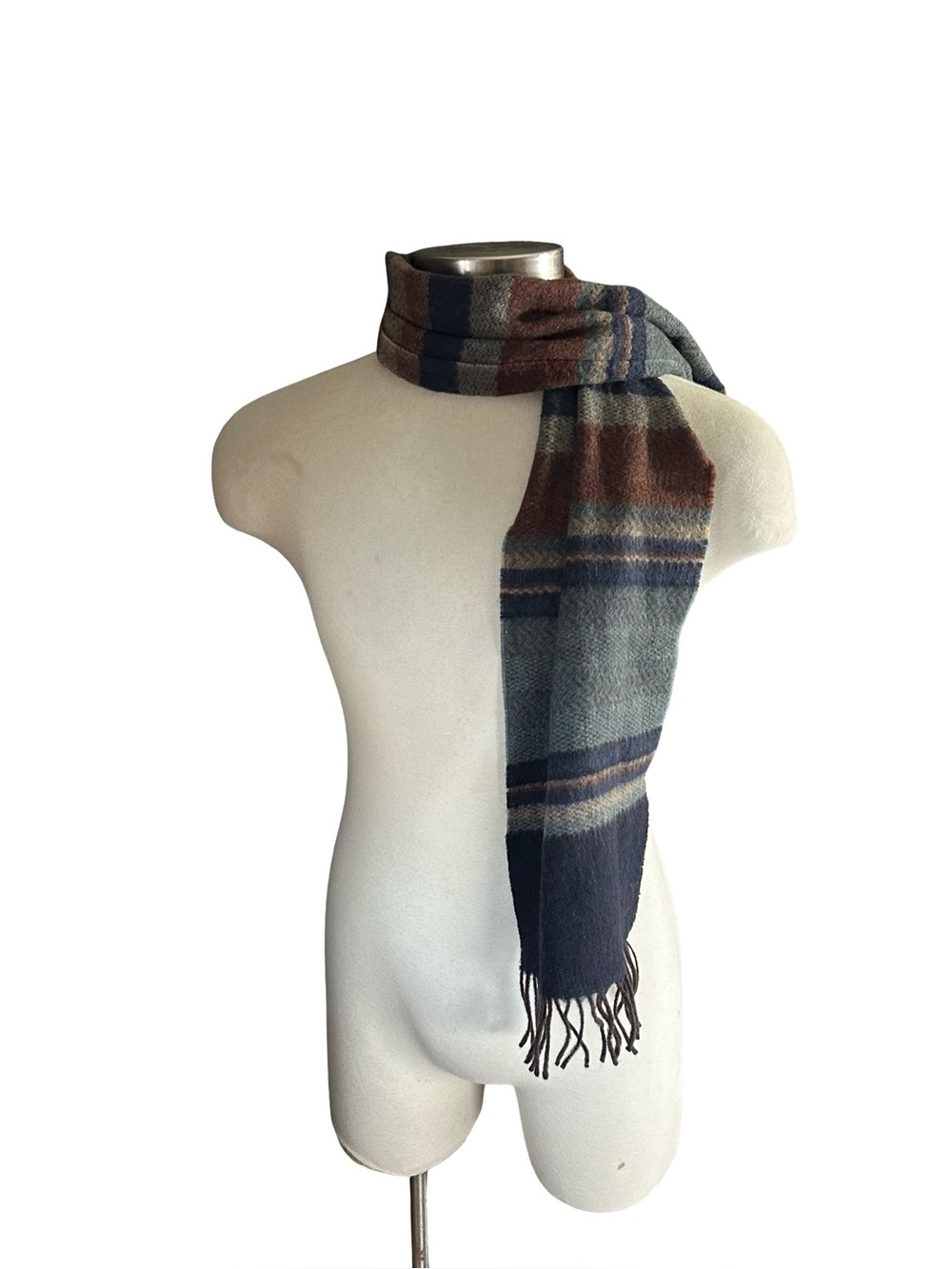 Vtg West Germany 100% Wool Striped Fringe Scarf V Fraas Earthy Winter Muffler